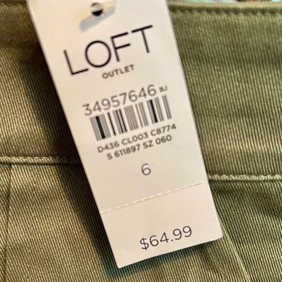 New LOFT Button Front Patch Pocket Army Green Cotton Utility Mini Skirt size 6 - Picture 3 of 5